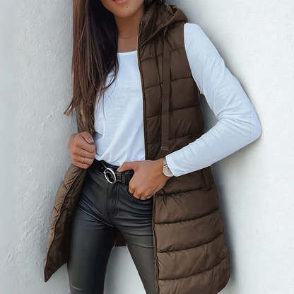 Blanche – Long Hooded Sleeveless Puffer Vest