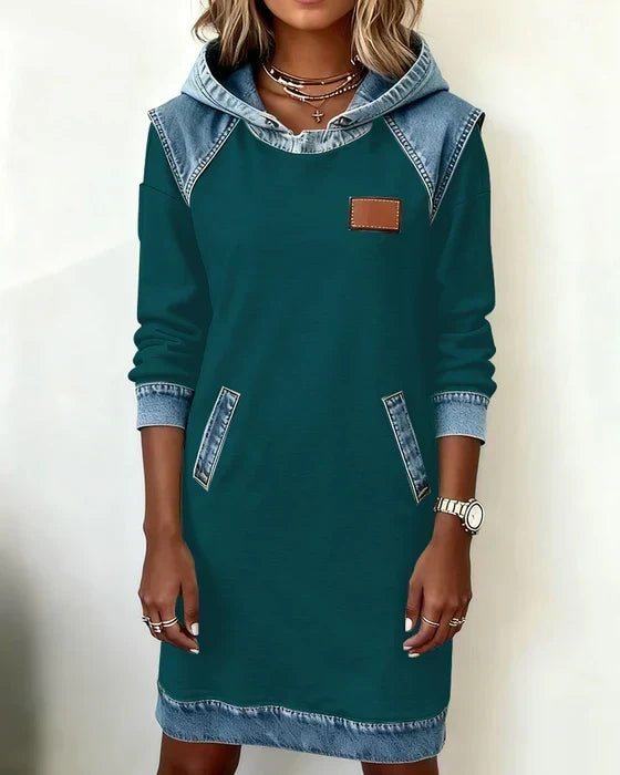 Alexa | Cosy Contrast Hooded Dress