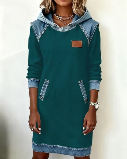 Alexa | Cosy Contrast Hooded Dress