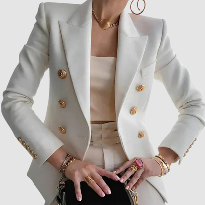 Marsha – Double-Breasted Gold Button Blazer