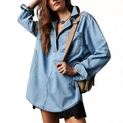 Emilia | Chic V-Neck Denim Tunic Top