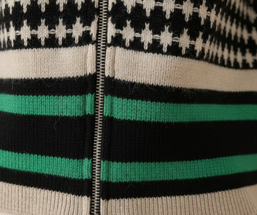 Colleen – Zip-Up Houndstooth Knit Cardigan