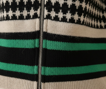 Colleen – Zip-Up Houndstooth Knit Cardigan