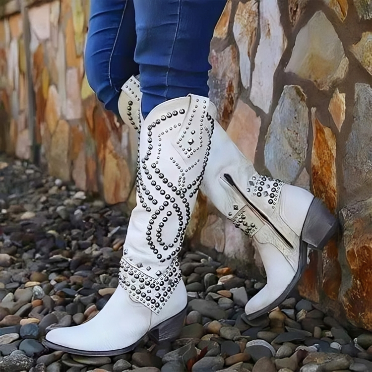 Elaine – Studded Knee-High Western Boots