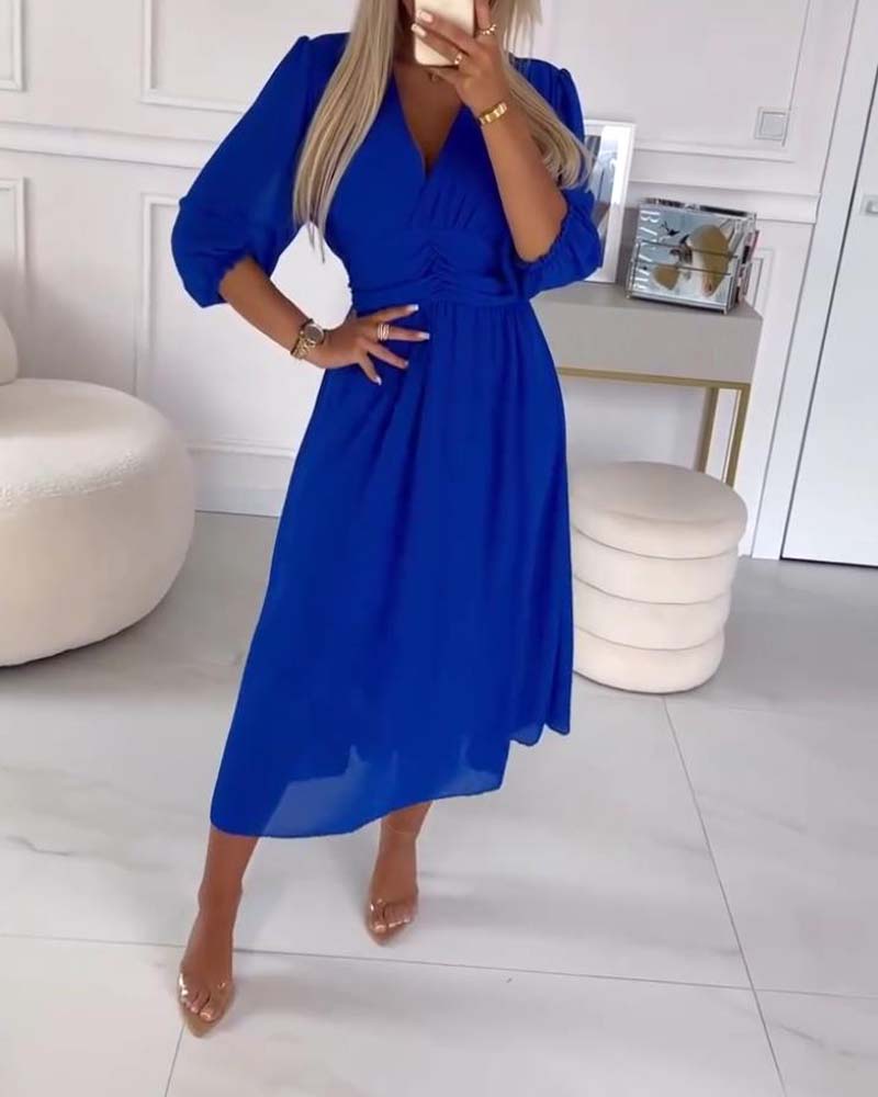 Emmaline | V-Neck Solid Colour Waist Dress