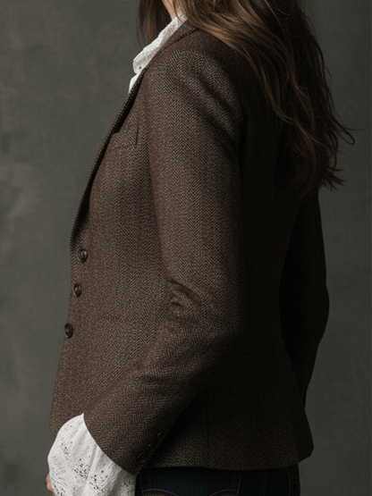 Betty – Tailored Herringbone Tweed-Look Blazer