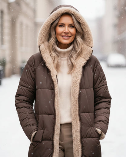 Debra – Quilted Sherpa-Lined Long Coat