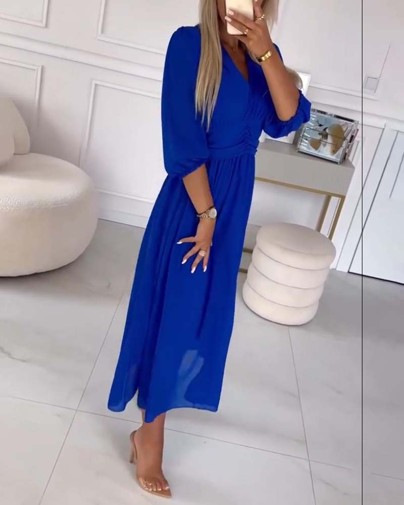 Emmaline | V-Neck Solid Colour Waist Dress