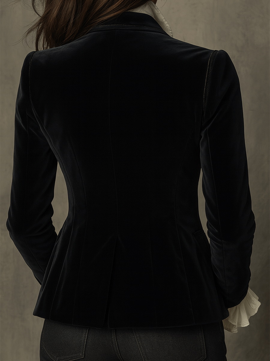 Angela – Velvet Embroidered Statement Blazer