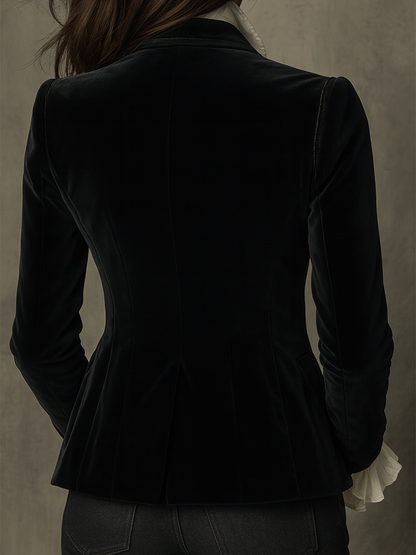 Angela – Velvet Embroidered Statement Blazer