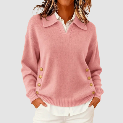 Vivien – Collared Knit Jumper with Side Buttons