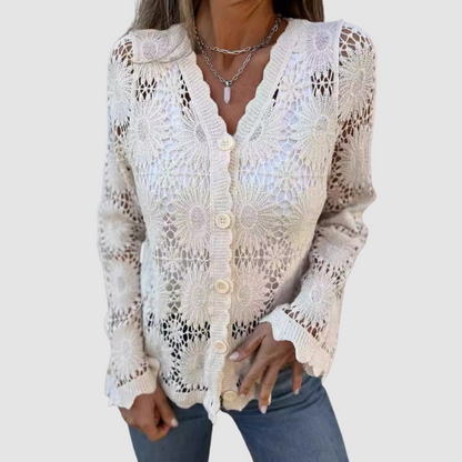 Frances – Crochet Lace Button-Up Cardigan