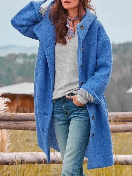 Amanda – Hooded Button-Front Longline Coat