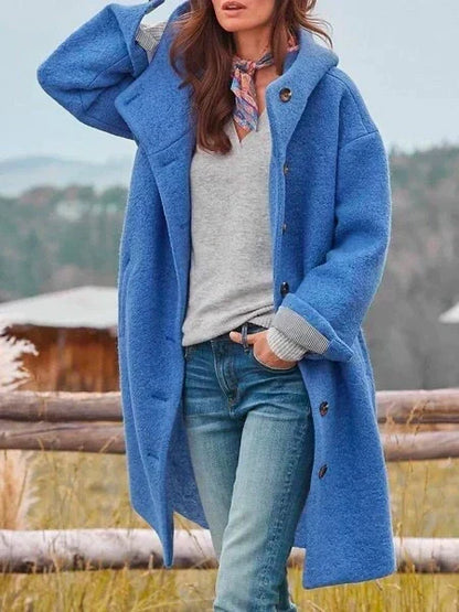 Amanda – Hooded Button-Front Longline Coat