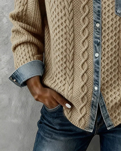 Janelle – Cable Knit Denim Patchwork Top