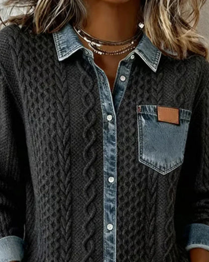Janelle – Cable Knit Denim Patchwork Top