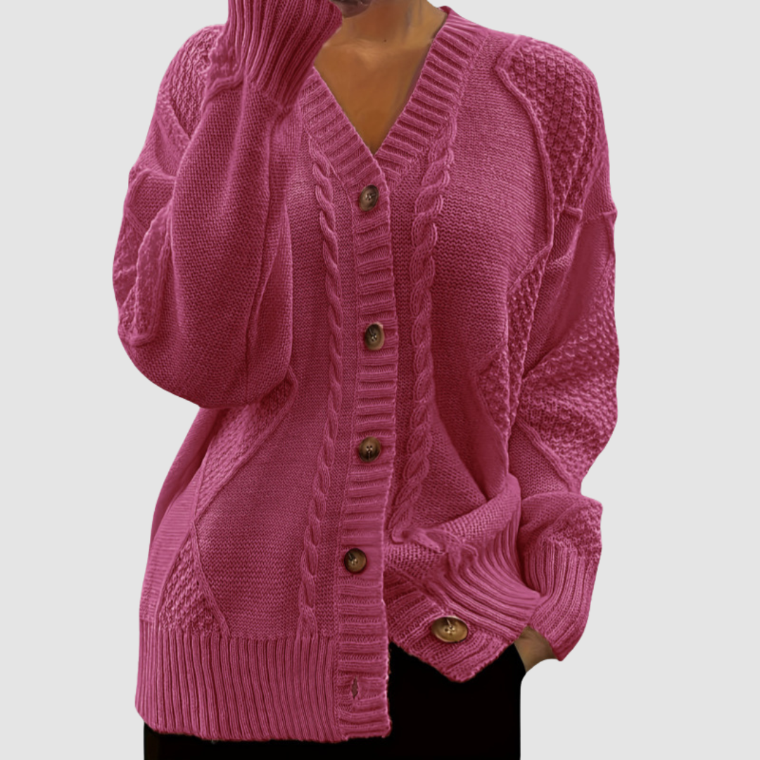 Delores – Cable Knit Button-Front Cardigan