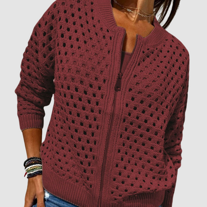 Pearline – Hollow Knit Zip-Up Cardigan