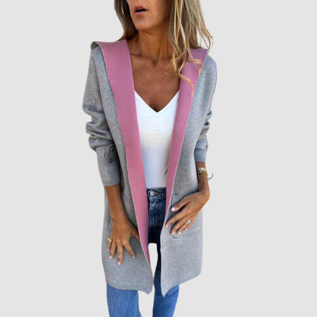 Winona – Hooded Colourblock Open-Front Cardigan