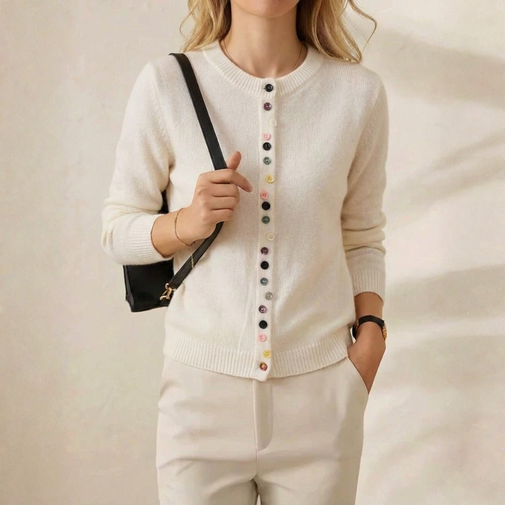 Merle – Crew Neck Cardigan with Multicolour Buttons