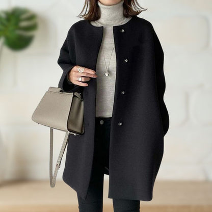 Renata – Mid-Length Collarless Button Coat