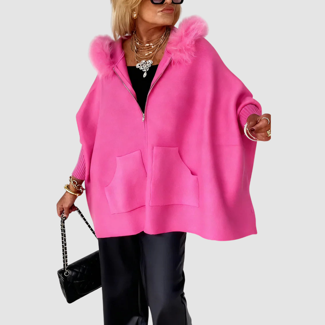 Deanna – Faux Fur Hooded Poncho Coat