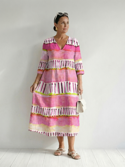 Penelope | Easy Flow Patterned Stripe Midi Dress