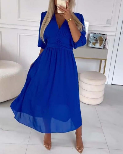Emmaline | V-Neck Solid Colour Waist Dress