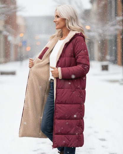 Debra – Quilted Sherpa-Lined Long Coat