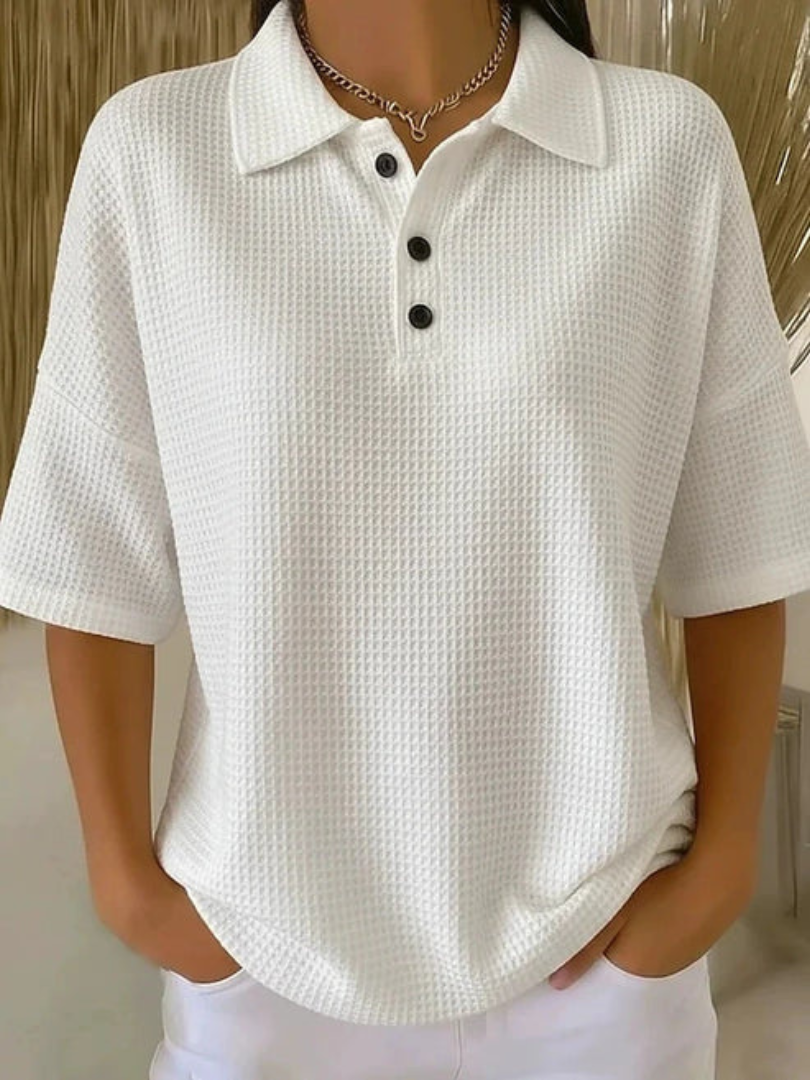 Peggie – Relaxed Waffle Knit Polo Top