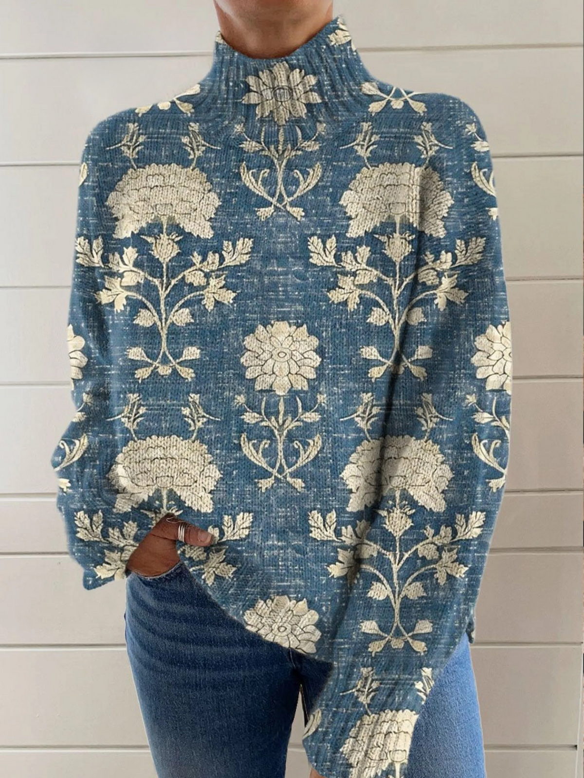 Pamela – Floral Mock Neck Knit Top