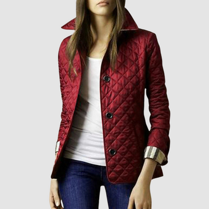 Elsie – Quilted Button-Up Jacket with Check Cuffs