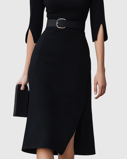 Zaya | Classic Black Midi Dress