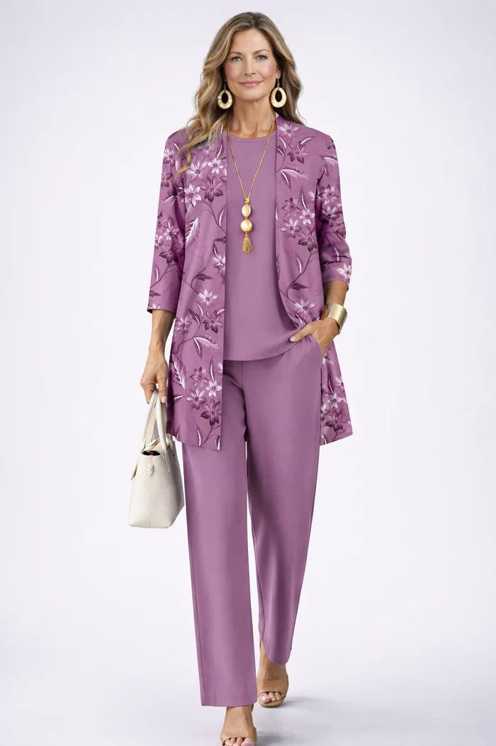 Jillian – Relaxed Leaf Print Three-Piece Set