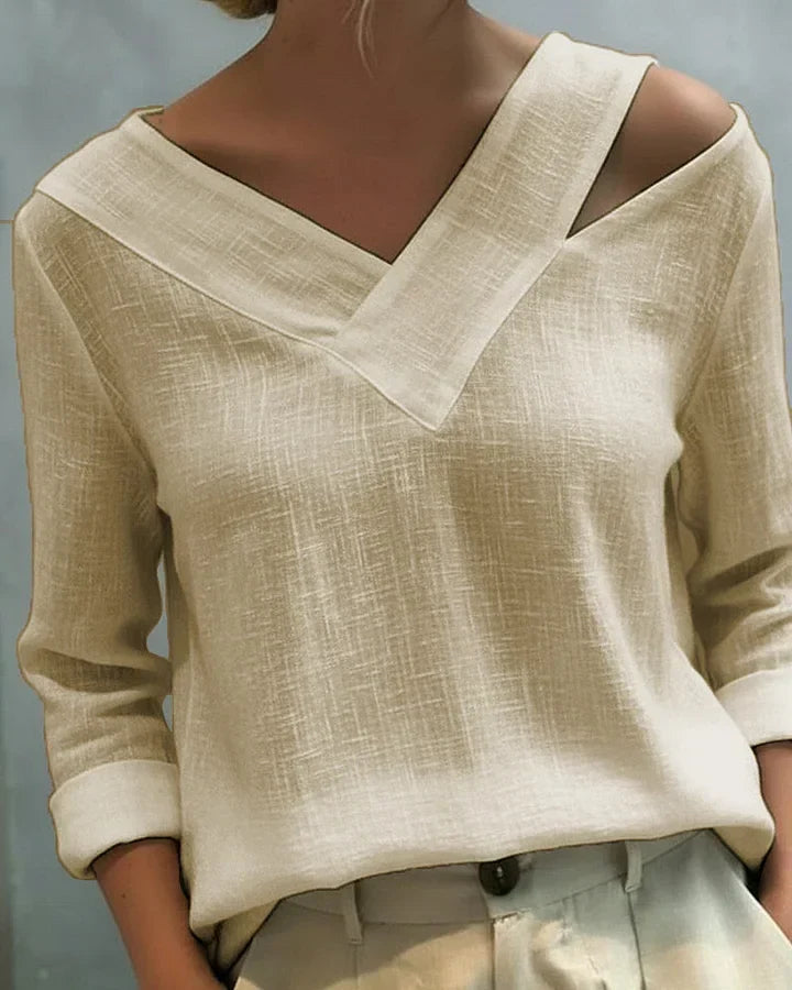 Opal – V-Neck Off-Shoulder Linen-Look Top