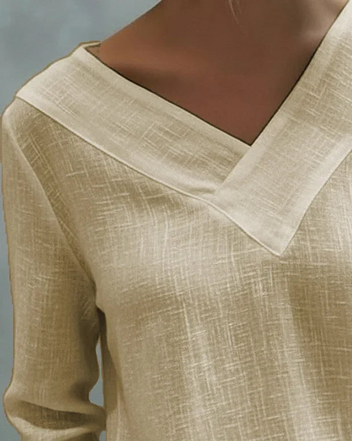 Opal – V-Neck Off-Shoulder Linen-Look Top