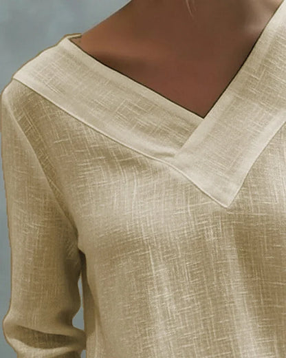Opal – V-Neck Off-Shoulder Linen-Look Top