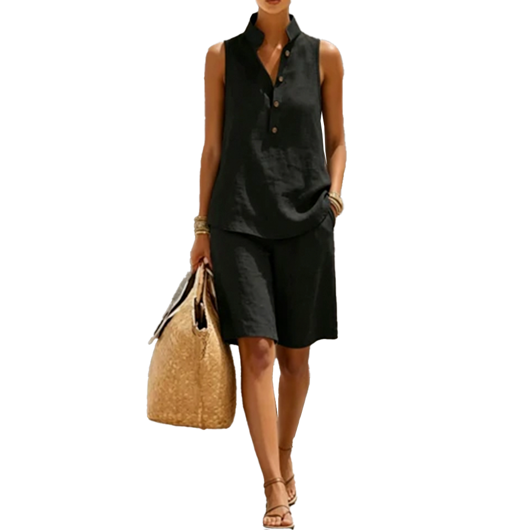 Janice – Relaxed Linen-Look Shorts Set