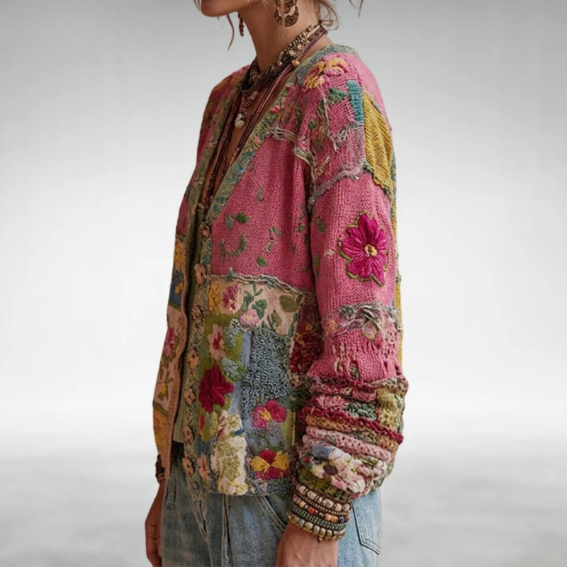 Milla – Boho Patchwork Knit Cardigan