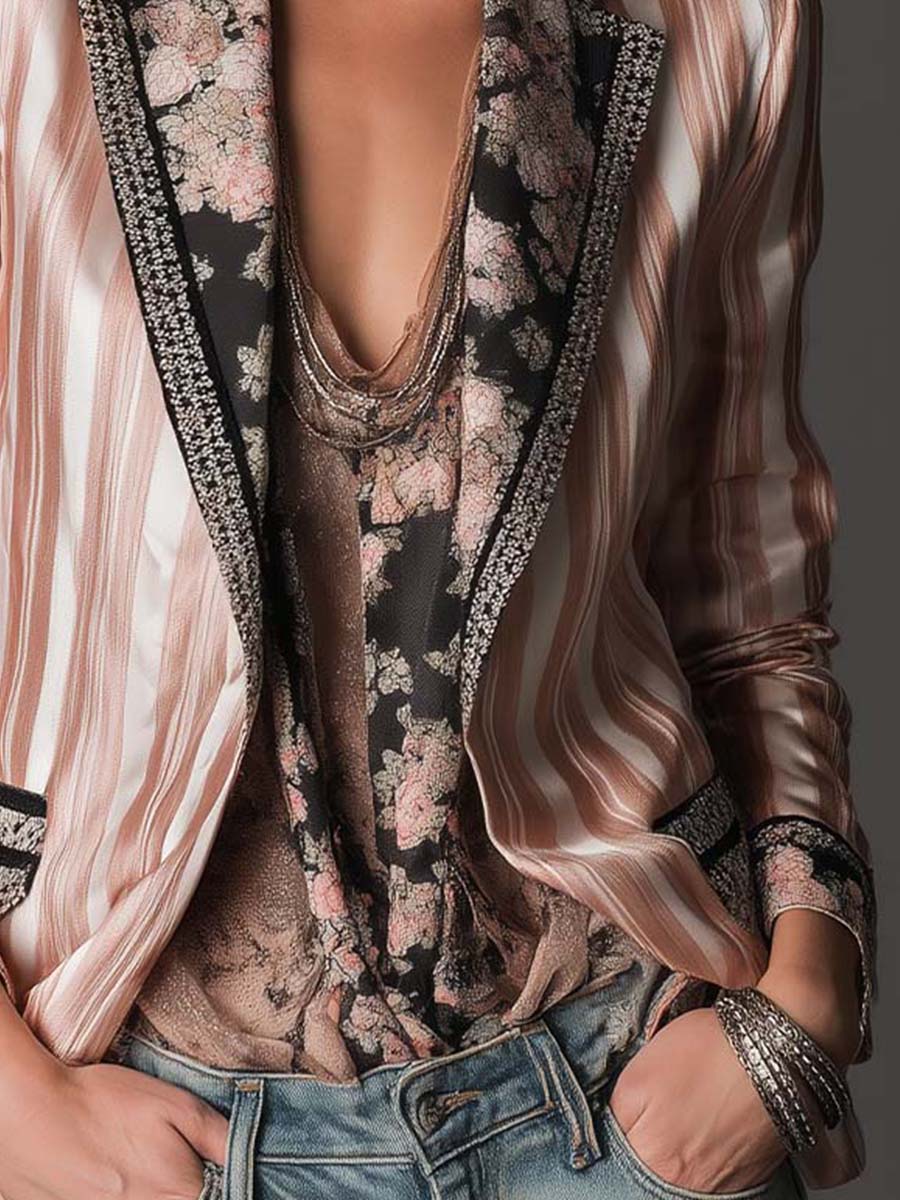 Odessa – Striped Satin-Look Bohemian Blazer