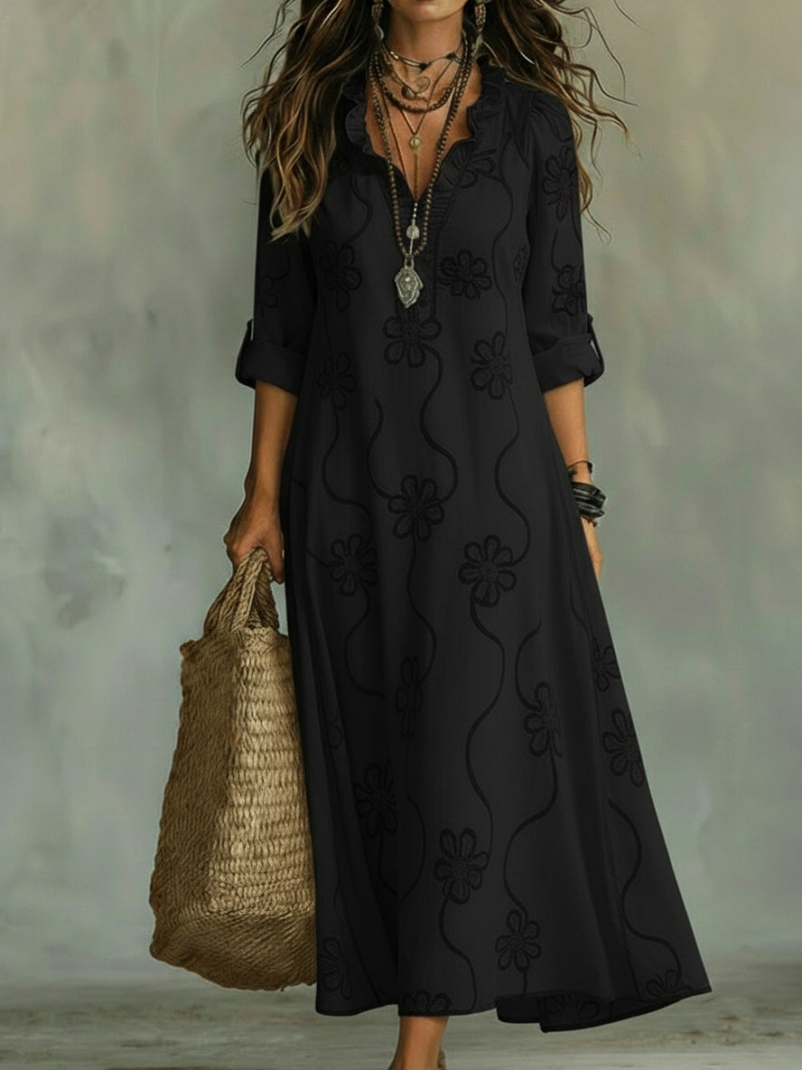 Naomi – Embroidered V-Neck Relaxed Maxi Dress