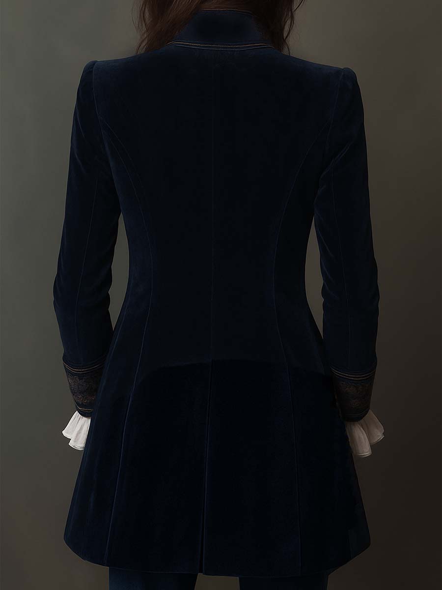 Idelle – Embroidered Velvet-Look Long Jacket