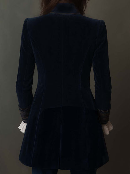 Idelle – Embroidered Velvet-Look Long Jacket