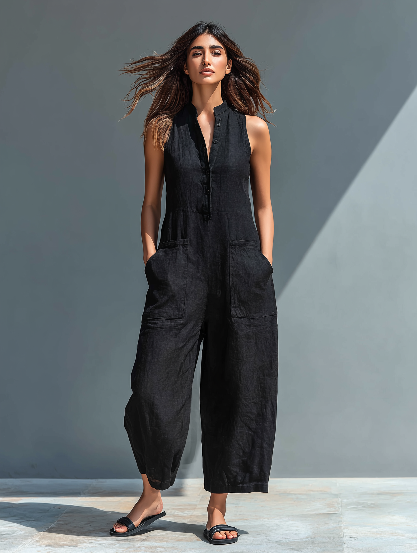 Michelle – Relaxed Linen-Look Sleeveless Jumpsuit