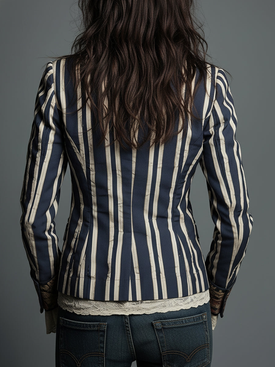 Arlene – Striped Blazer with Floral Print Detail