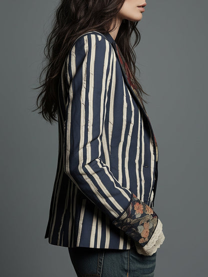 Arlene – Striped Blazer with Floral Print Detail
