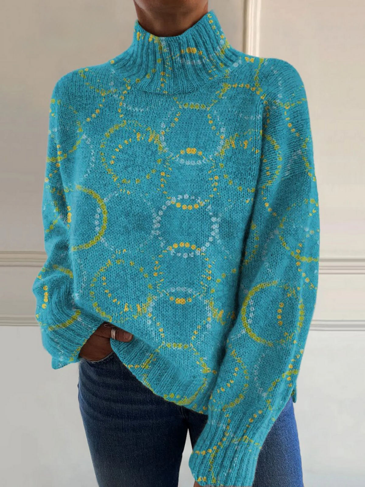 Vivien – Circle Print Turtleneck Jumper