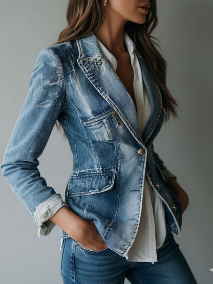 Marlene – Tailored Washed Denim Blazer Jacket
