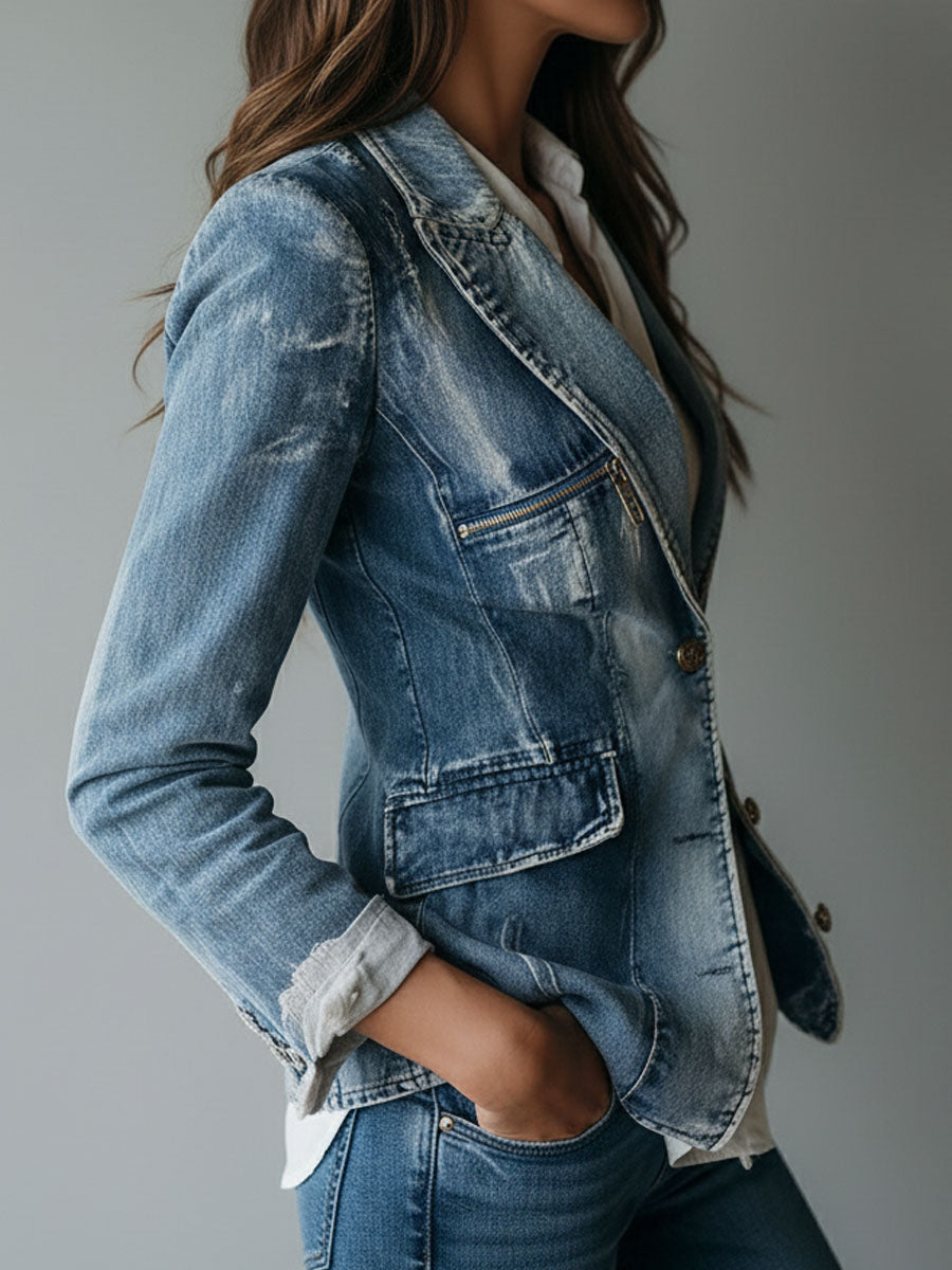 Marlene – Tailored Washed Denim Blazer Jacket