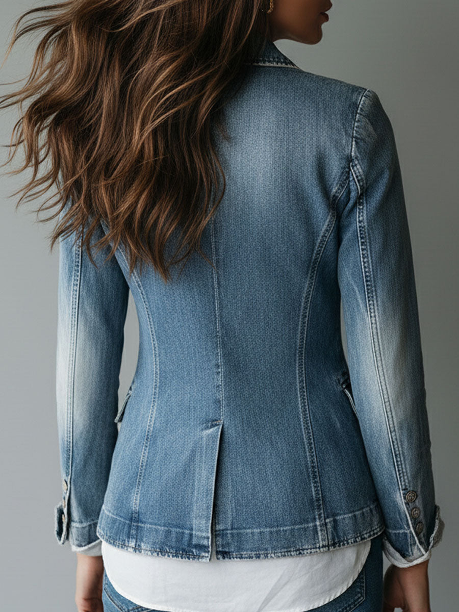 Marlene – Tailored Washed Denim Blazer Jacket